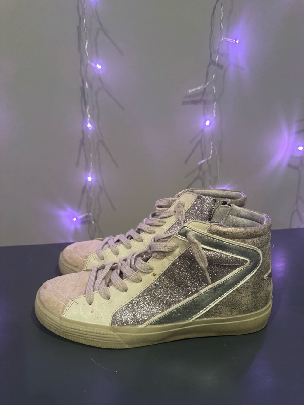 ShuShop Glitter High-Top Sneakers in Light Pink and Silver